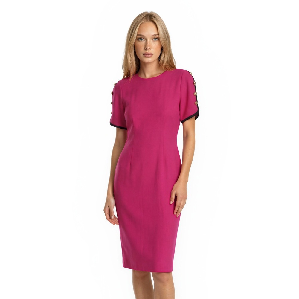 Ann Taylor Dress Women's Size 4‎ Fuchsia Pink Linen Blend Sheath Vintage